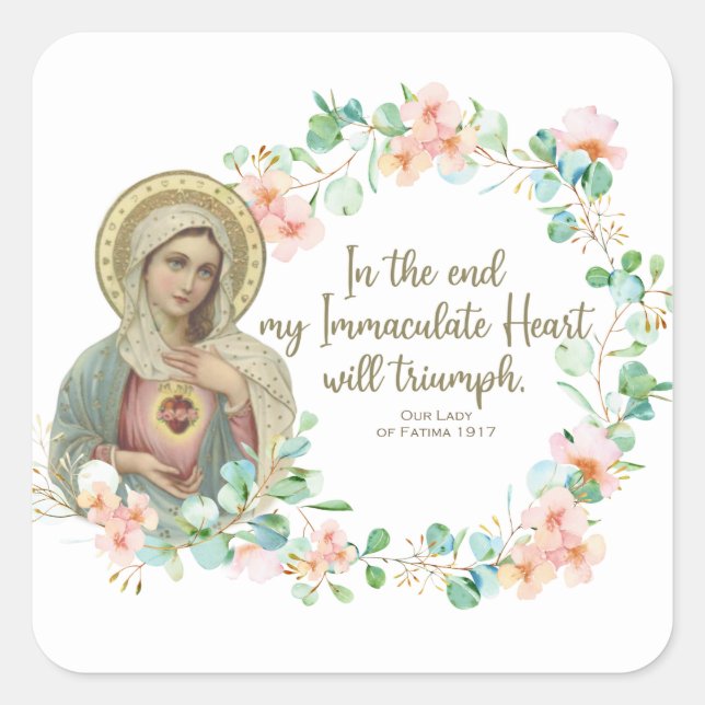 Virgin Mary Fatima Immaculate Heart Ukraine Russia Square Sticker (Front)