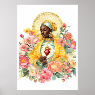 Virgin Mary Floral Catholic Blessed Mother of God Poster