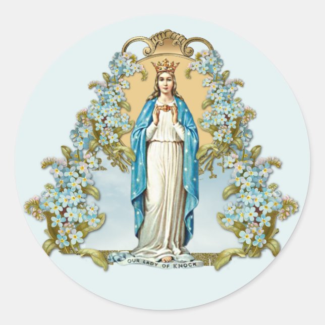 Virgin Mary Floral Religious Lady Of Knock Classic Round Sticker (Front)