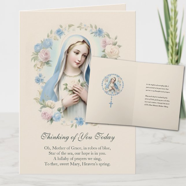 Virgin Mary Floral Thinking of You Prayer Card (Creator Uploaded)