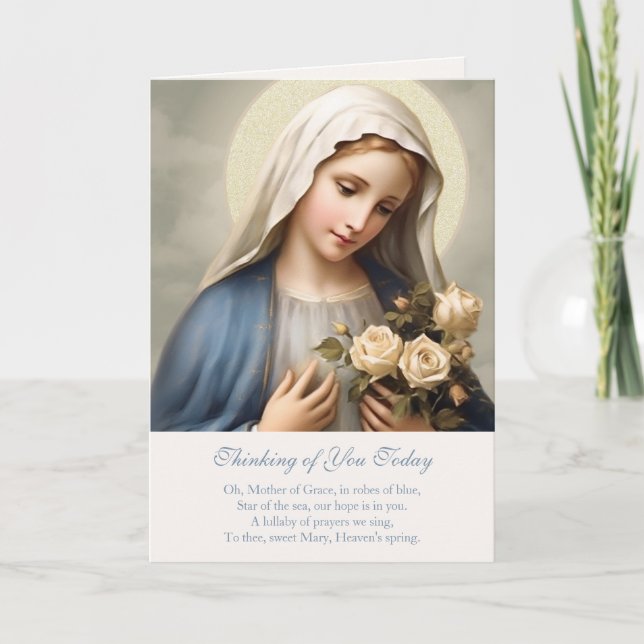 Virgin Mary Floral Thinking of You Prayer Card (Front)