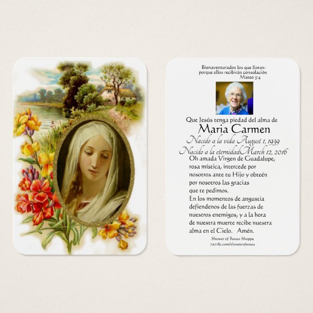 Virgin Mary Guadalupe Spanish Funeral Holy Prayer (Front & Back)
