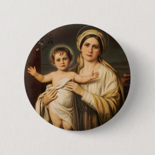 Virgin Mary holding baby Jesus  6 Cm Round Badge
