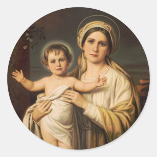 Virgin Mary holding baby Jesus Classic Round Sticker