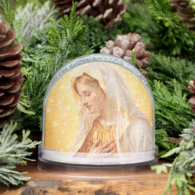 Virgin Mary in Gold and Stars Snowglobe (Winter)