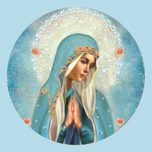 Virgin Mary In Prayer Hallo Pretty Blue Robe Classic Round Sticker