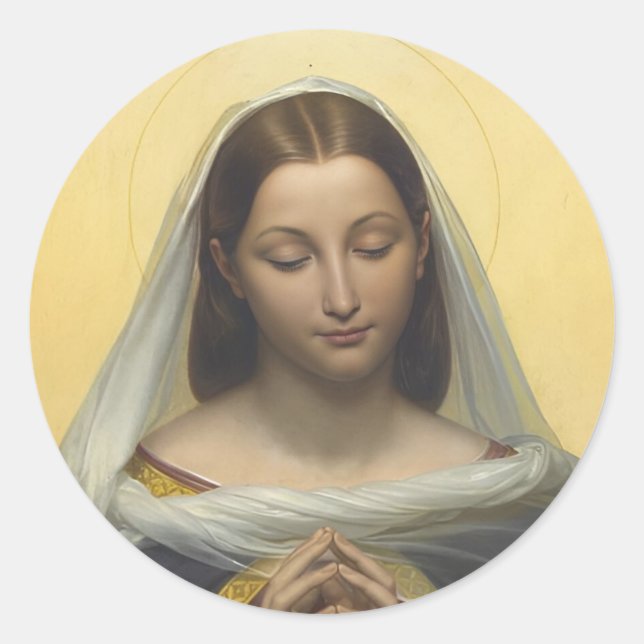 Virgin Mary In Prayer Round Sticker (Front)