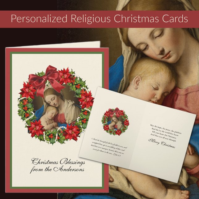 Virgin Mary Jesus Christmas Floral Scripture Holiday Card (Traditional Religious Vintage Christmas Cards with Madonna and Child  Easy to personalize!)