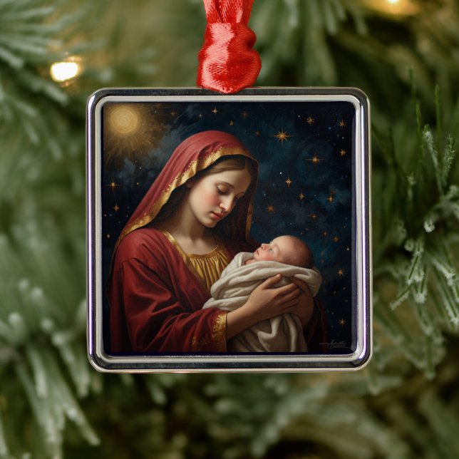 Virgin Mary & Jesus Christmas Nativity Metal Tree Decoration (Tree)