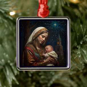 Virgin Mary & Jesus Christmas Nativity Metal Tree Decoration