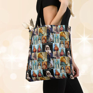 Virgin Mary & Jesus Classic Catholic Images Text Tote Bag