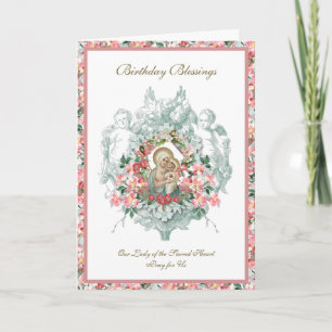 Virgin Mary Jesus Floral Vintage Sacred Heart Card