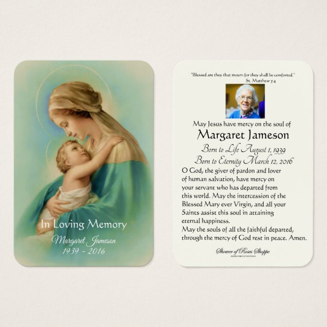 Virgin Mary Jesus Funeral Memorial Holy Card - (Front & Back)