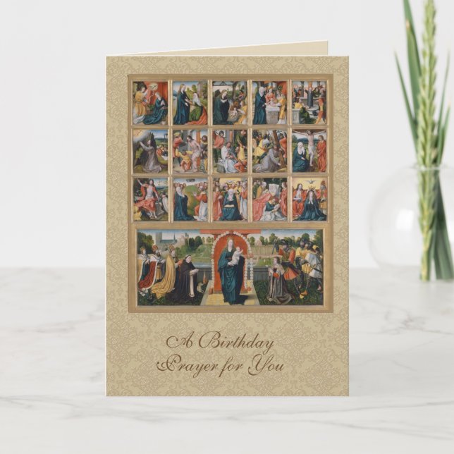 Virgin Mary Jesus Holy Rosary Sacred Art Religious Holiday Card (Front)