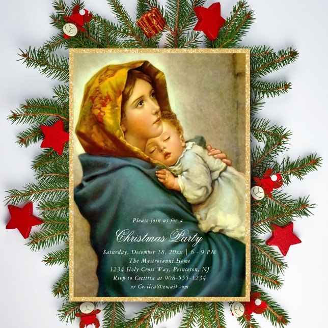 Virgin Mary & Jesus Religious Christmas Party Invitation (Religious Christmas party invitation perfect for family and church parties.)