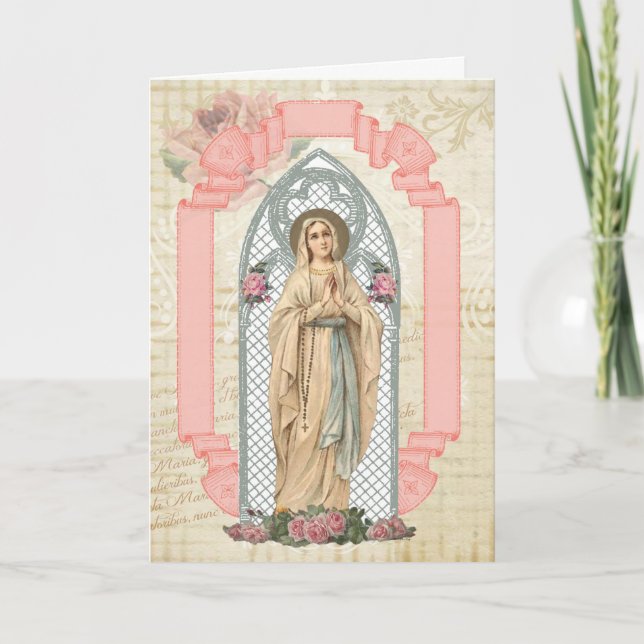 Virgin Mary Lourdes Catholic Birthday Prayer Card (Front)