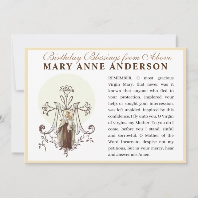 Virgin Mary Mt. Carmel Catholic Memorare Prayer Card (Front)