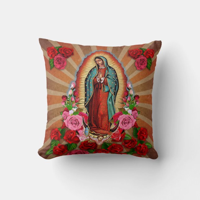 Virgin Mary Our Lady of Guadalupe Throw Pillow (Front)
