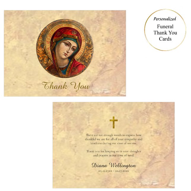 Virgin Mary Parchment Roman Catholic Funeral Thank You Card (Creator Uploaded)