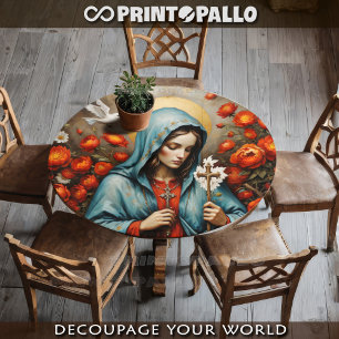 Virgin Mary pray the Cross in flowers, Holy Dove Tissue Paper