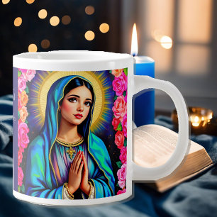 Virgin Mary Prayer Rose Floral Blue Coffee Large Coffee Mug