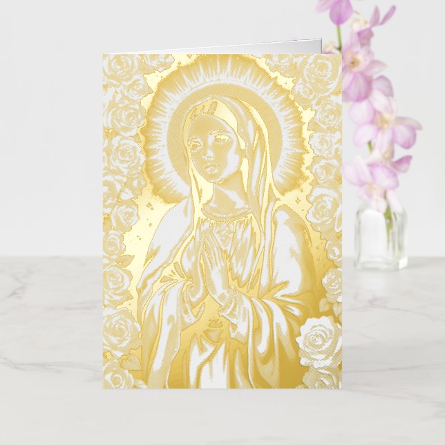 Virgin Mary Prayer Today's World Your Text Gold Foil Greeting Card (Orchid)
