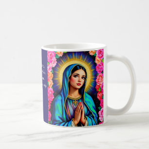 Virgin Mary Prayer Vibrant Floral Coffee Mug