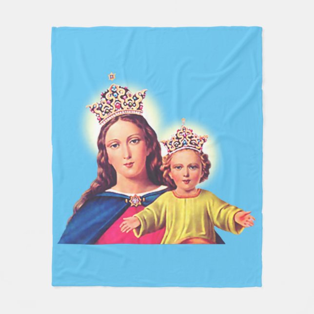 Virgin Mary queen with Jesus Fleece Blanket (Front)