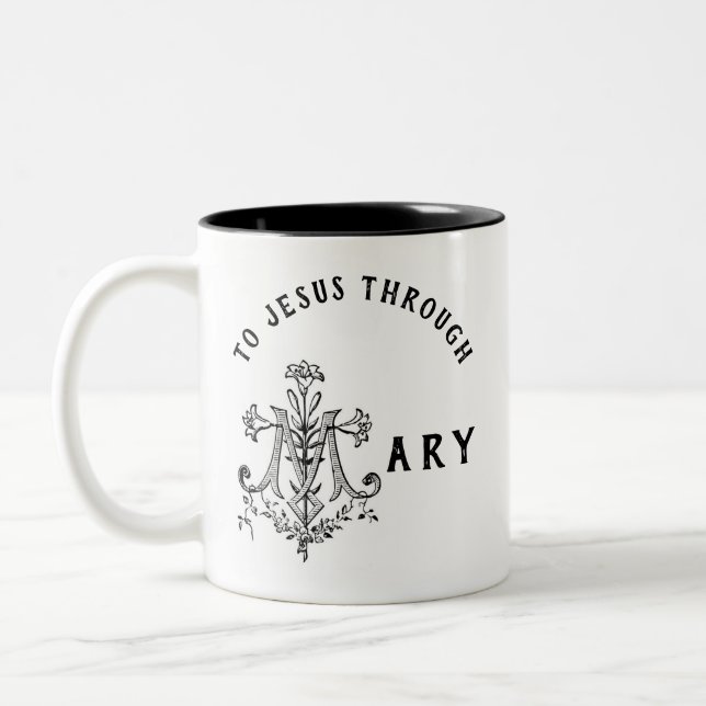 Virgin Mary Religious Catholic Jesus Prayer Two-Tone Coffee Mug (Left)