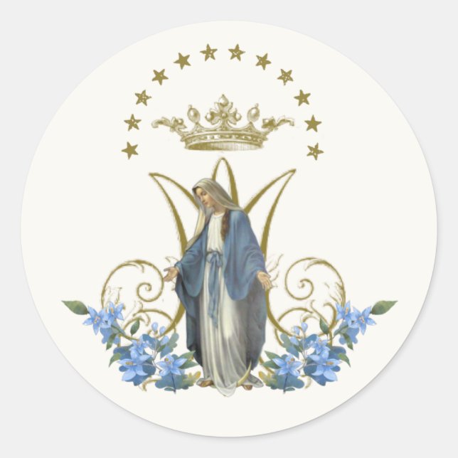 Virgin Mary Religious Elegant Floral Grace Classic Classic Round Sticker (Front)