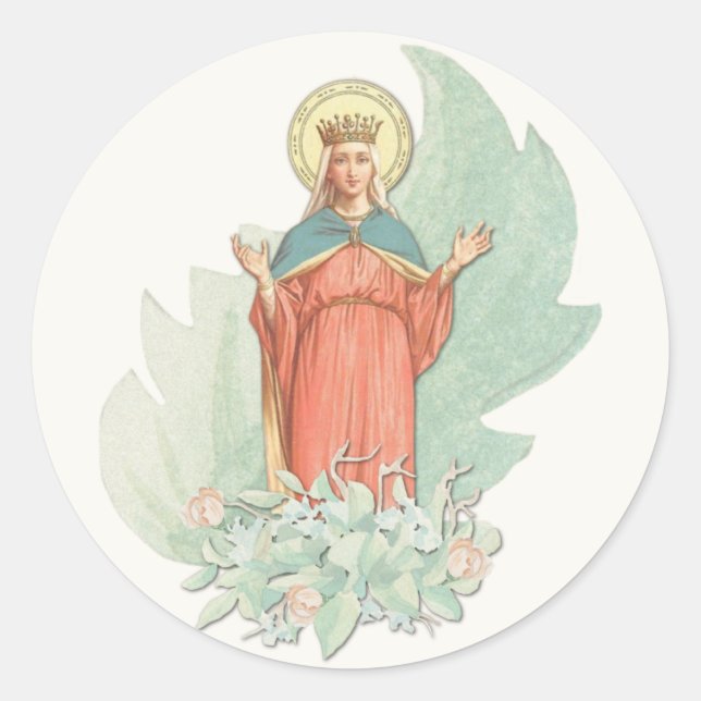 Virgin Mary Religious Elegant Floral Grace Classic Classic Round Sticker (Front)