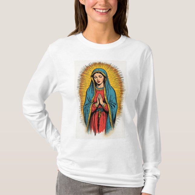 Virgin Mary Retro Women's Long Sleeve Tee Shirt (Front)