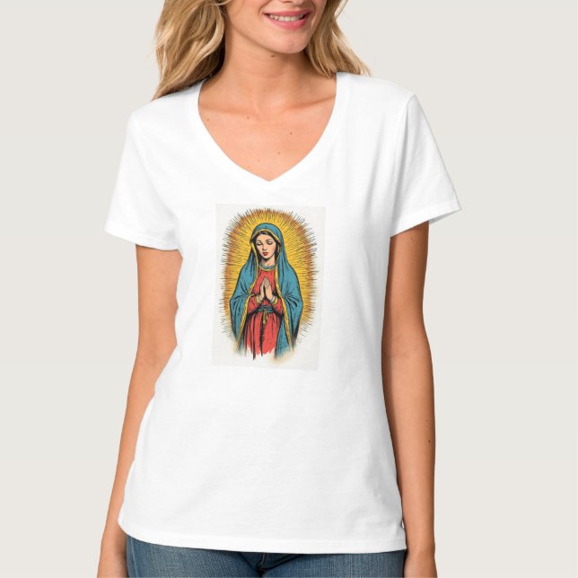 Virgin Mary Retro Women's V-Neck Tee Shirt (Front)