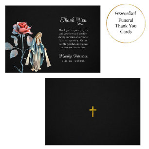 Virgin Mary Single Rose Roman Catholic Funeral     Thank You Card