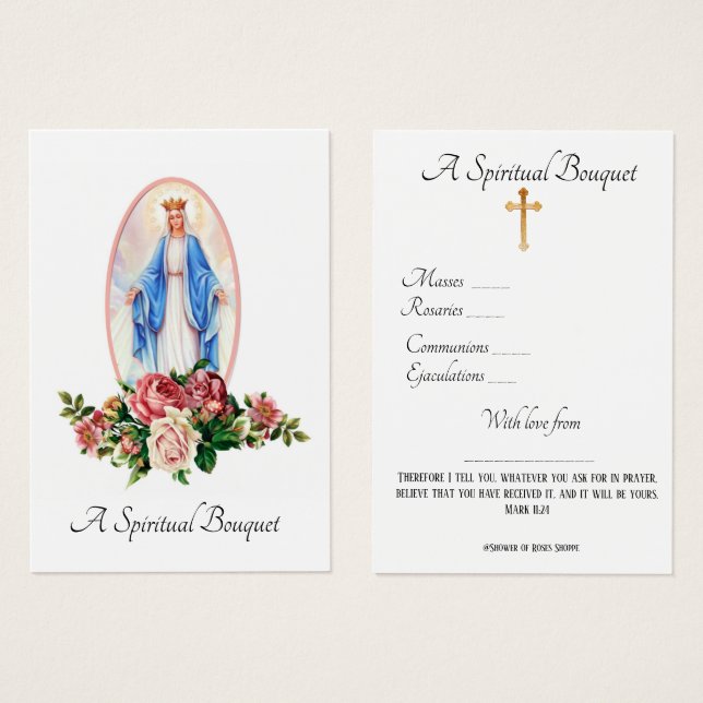 Virgin Mary Spiritual Bouquet Prayer Holy Card (Front & Back)