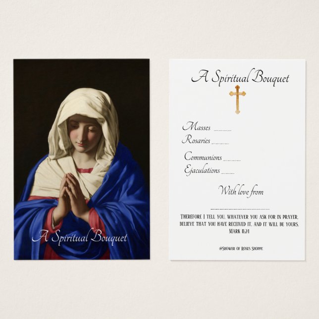 Virgin Mary Spiritual Bouquet Prayer Holy Card (Front & Back)