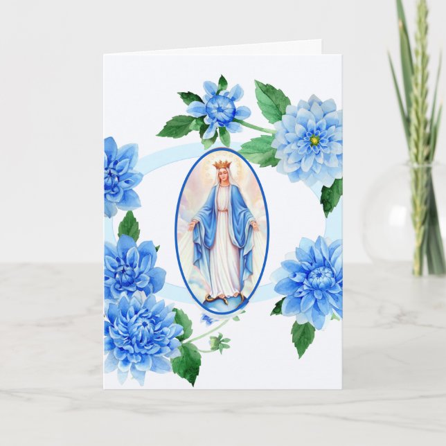 VIRGIN MARY | THANK YOU | BLUE DAHLIAS CARD (Front)