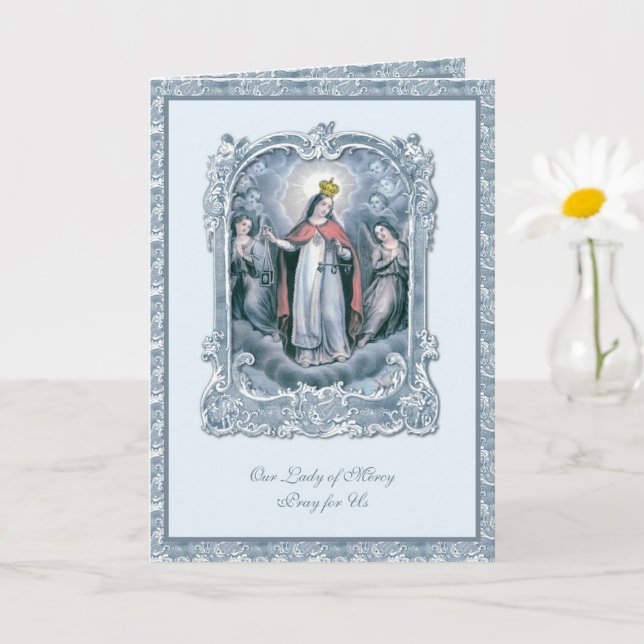 Virgin Mary Vintage Catholic Blue Angels Card (Small Plant)