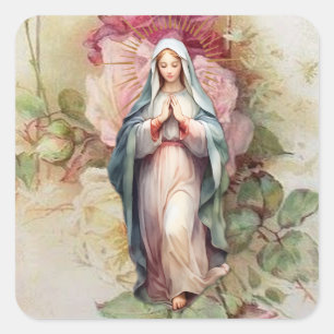 Virgin Mary Vintage Roses Catholic Religious Square Sticker