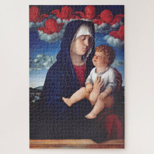 Virgin Mary with Baby Jesus and red cherubs Jigsaw Puzzle