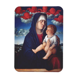 Virgin Mary with Baby Jesus and red cherubs Magnet