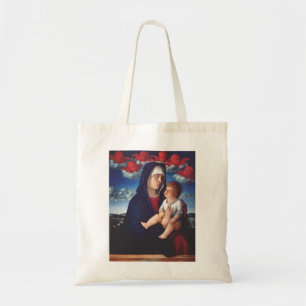 Virgin Mary with Baby Jesus and red cherubs Tote Bag
