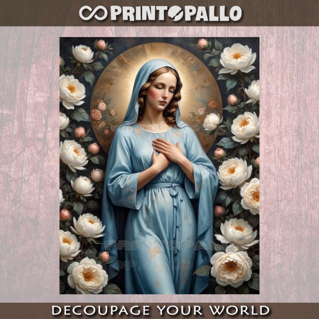 Virgin Mary with flowers pray for us  Tissue Paper (Creator Uploaded)