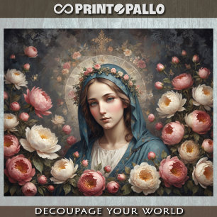 Virgin Mary with halo and flowers Tissue Paper