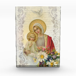 Virgin Mary with Jesus & Holy Spirit Vintage Photo Block