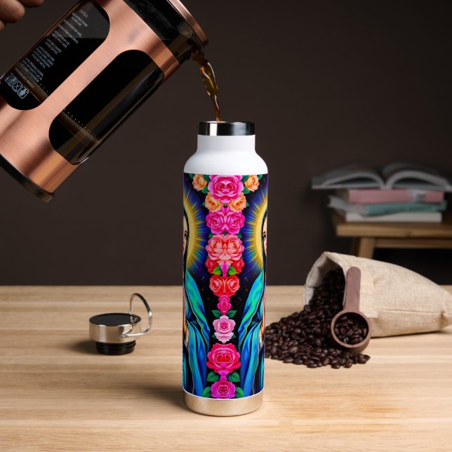 Virgin Mary with Prayer Hands and Roses Water Bottle (Coffee)