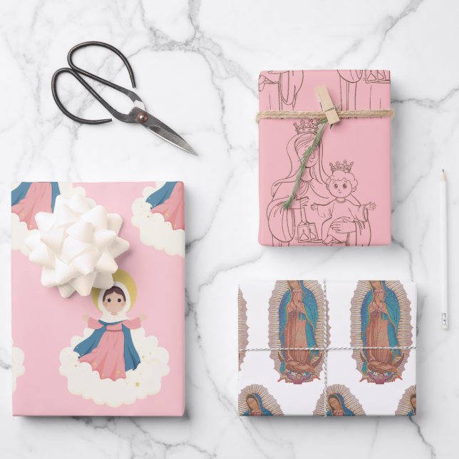 Virgin Mary, Wrapping Paper Flat Sheet Set of 3 (Front)