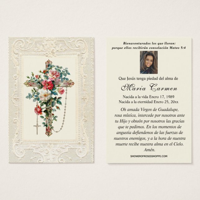 Virgin Mexico Guadalupe Spanish Funeral Prayer (Front & Back)