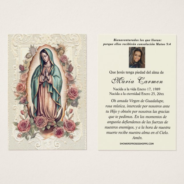 Virgin Mexico Guadalupe Spanish Funeral Prayer (Front & Back)