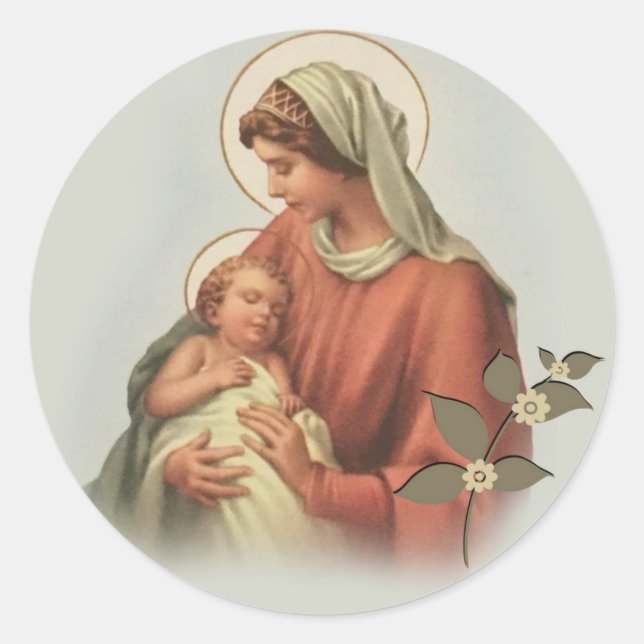 Virgin Mother Mary and Baby Jesus Classic Round Sticker (Front)